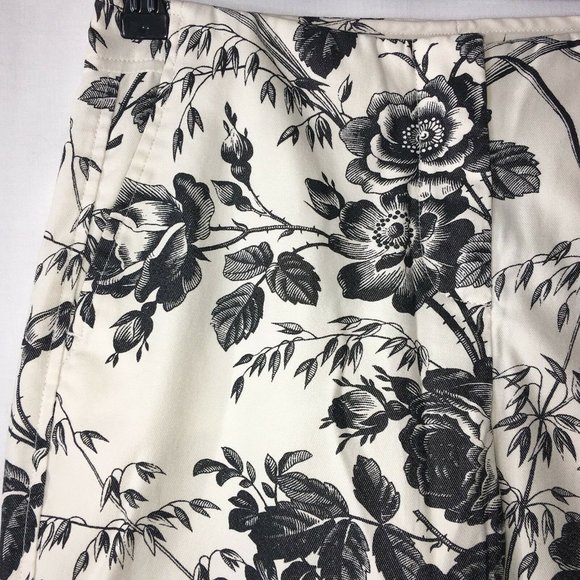 Express Womens Stretch Pants Sz 1 / 2 Off White Black Floral Print Inseam 25" - Picture 3 of 12